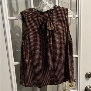 Zara Brown and White Front Bow Sleeveless Blouse